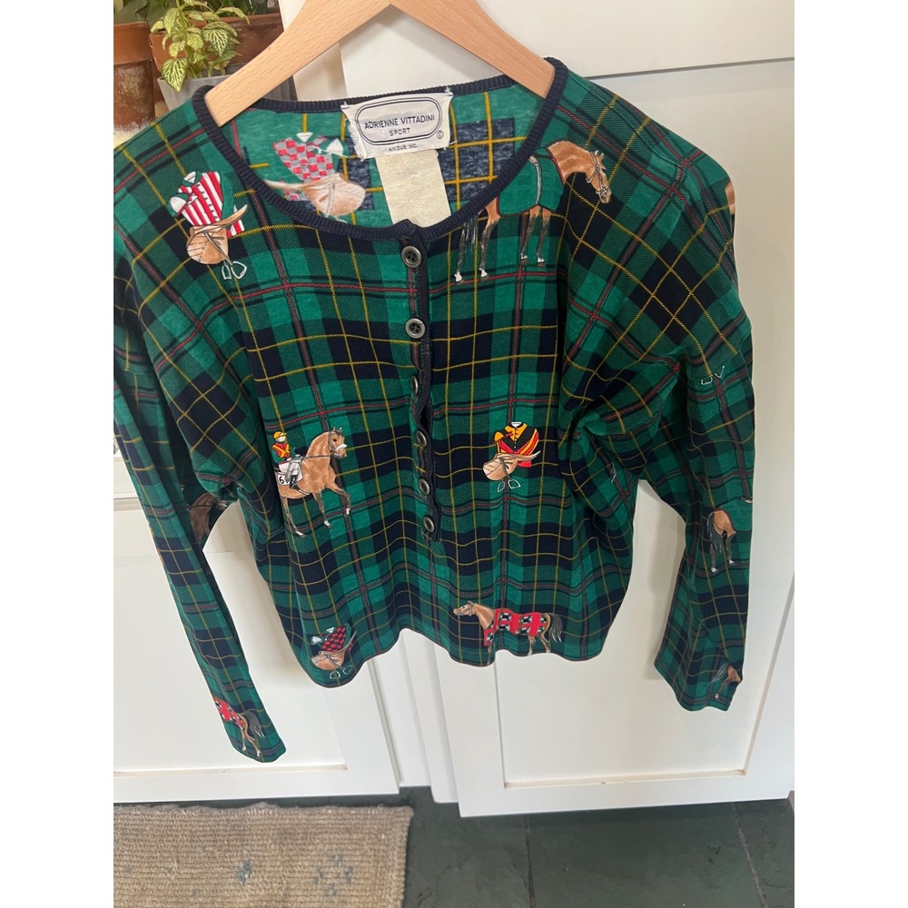 Adrienne Vittadini  Equestrian Horse Polo Lover Cardigan Vintage S Sporty &Rich